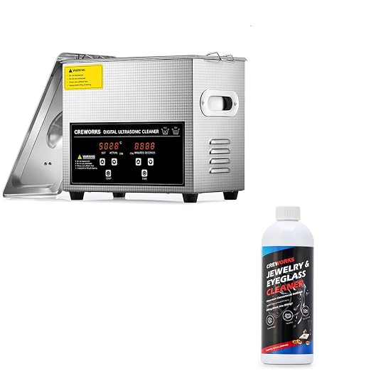 CREWORKS Professional 3L Ultrasonic Cleaner Machine & 17 fl oz Jewelry Cleaner Solution 1:40 Dilution