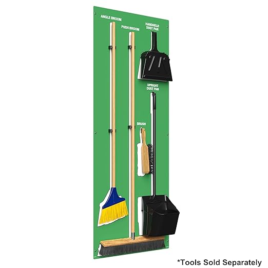 Clean & Sweep 5S Shadow Board/Wall Mount Broom Holder, 68" x 30" Board, 5S Cleaning Station - Board Only, Tools Sold Separately, Made in The USA by AccuformNMC, Green/White, PSB114GNWT