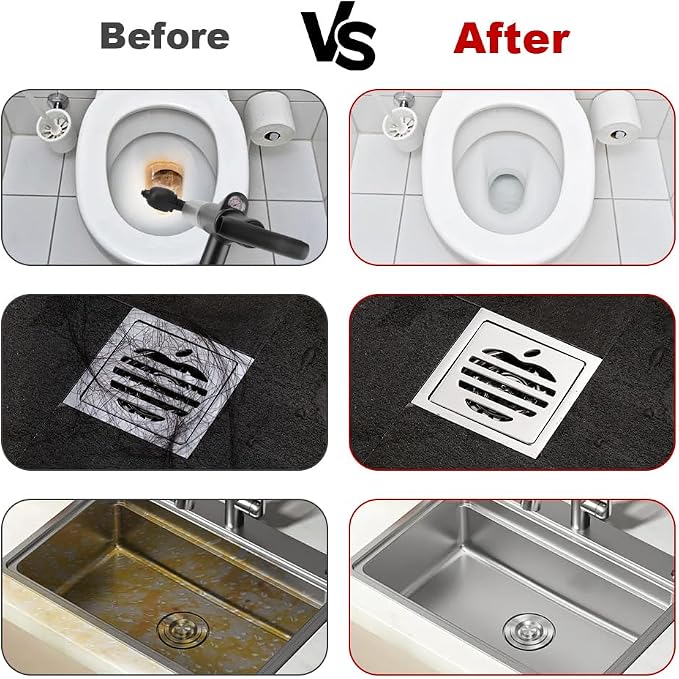 High Pressure Toilet Plunger, 60CM Long Handle Air Drain Blaster with Barometer, 0.4Mpa Powerful Unclogger for Toilet Sink Shower Floor Drain, Splash-Proof Heavy Duty Plumbing Tool (Black)