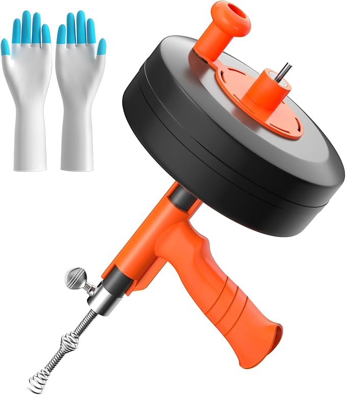 Drain Auger, Plumbing Snake With Drill Adapter, 35ft Heavy Duty Flexible Sink Steel Plumbing Auger Bathroom Hair Clog Removal Tool, Manual Or Powered - No auto retract or feed