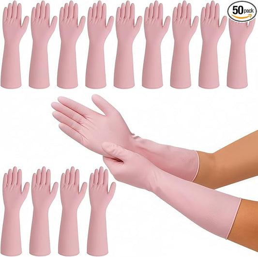 50 Counts 16" Long Disposable Nitrile Gloves Latex Free Dishwashing Gloves Waterproof for Household Clean Gardening(Pink,L)