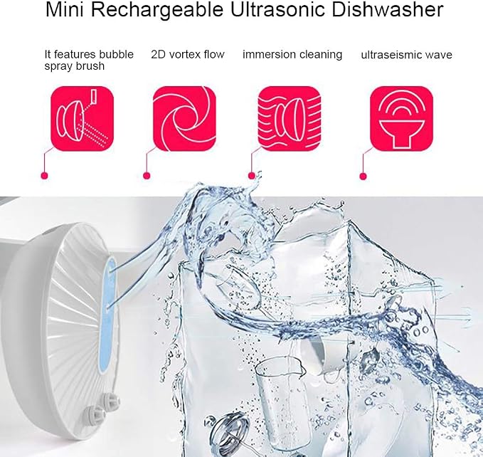 Mini Dishwasher Portable Ultrasonic Dishwasher USB Powered Vegetable Fruit Wave Washing Machine for Kitchen Sink(Pink)