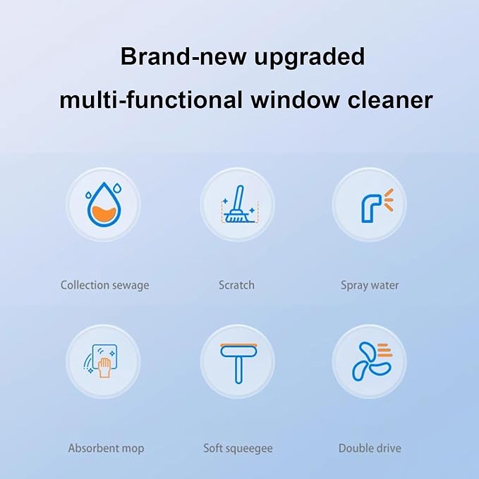 Window Vacuum Cleaner, Cordless 2.0KPA Suction Multifunctional Glass Cleaner with Spray and Auto Dirty Water Collection for Home and Car Black