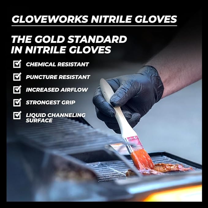 GLOVEWORKS Black Nitrile Gloves 6 Mil, Disposable, Raised Diamond Texture, Latex Free, Food Safe, Industrial Mechanic Glove