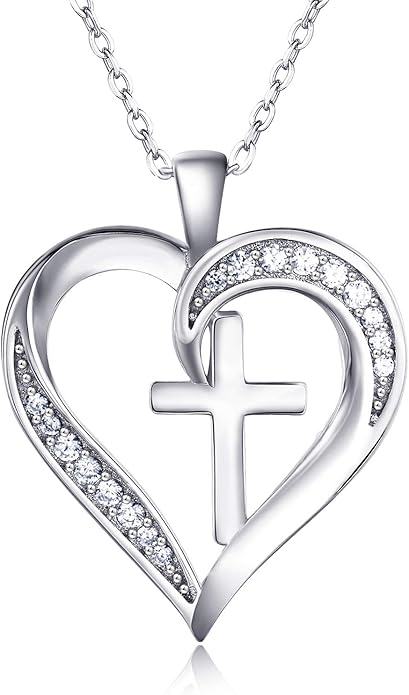 MISSLAN Cross Necklace for Women 925 Sterling Silver Cross Necklace Heart Necklaces for Women Chain Pendant Womens Necklaces