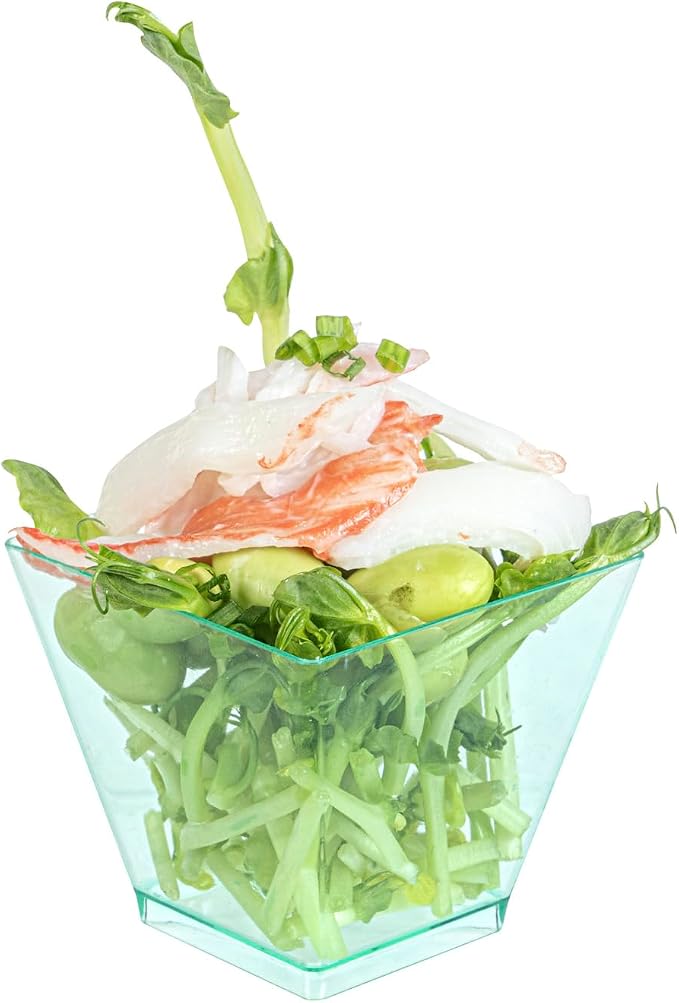 Restaurantware 2 Ounce Mini Kova Cups 20 Square Small Appetizer Cups - Lids Sold Separately Heavy-Duty Seagreen Plastic Parfait Cups Serve Mousse Puddings Or Samples For Weddings Or Parties