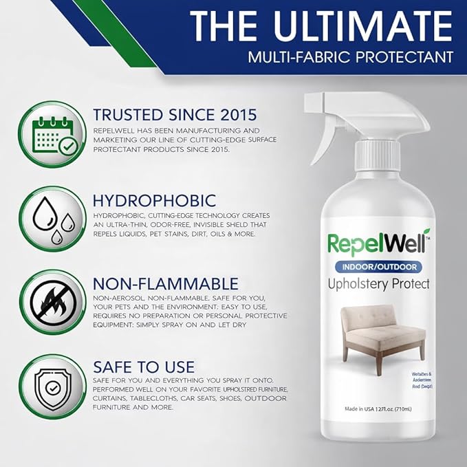 Eco-Friendly Upholstery Protect Stain & Water Repellent Spray 24oz – Non-Toxic, Pet-Safe Formula for Fabric, Leather, & Suede – Long-Lasting Stain Guard Keeps Furniture Clean & New