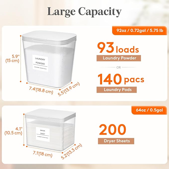 Lifewit 4 Pack Laundry Pods container with Labels and Measuring Scoops, Laundry Room Organization and Storage for Booster Beads with Labels and Measuring Scoops