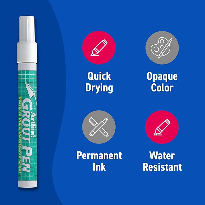 Artline 419 Grout Pen White | Restore Old Grout, Looks Like New | Instant-Drying | Waterproof | Pack of 12 | 2.0-4.0mm Chisel Tip | White