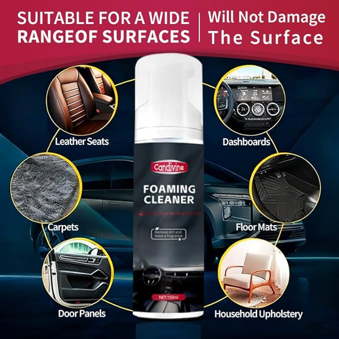 2Pcs Multi-Purpose Foam Cleaner for Car Interior Upholstery Cleaner Foam for Seats,Carpets, Dashboard, Mats, Leather, Vinyl, Quick Remover Stains, Foam Spray for Auto, RV, Home Use(150ml*2)