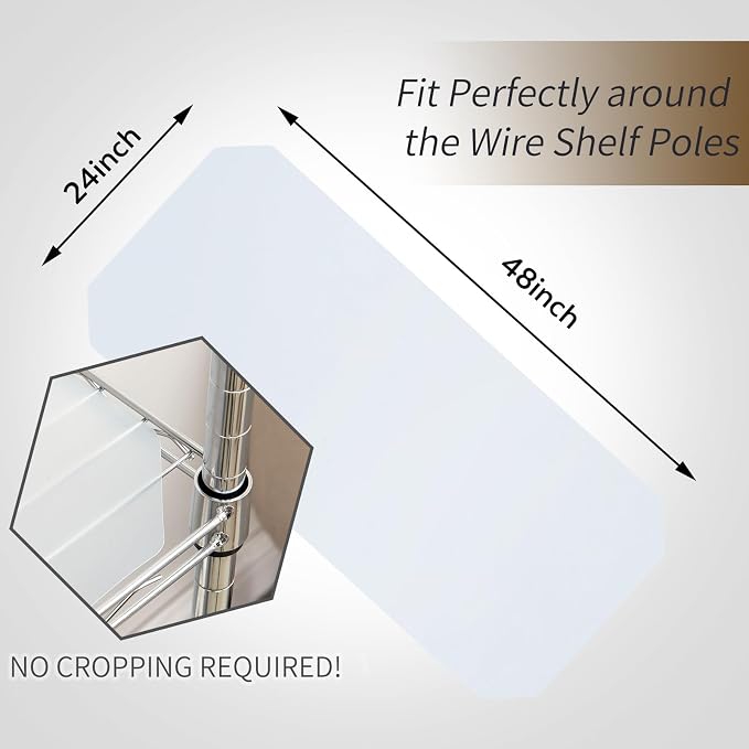 Poofzy Wire Shelf Liner 24" X 48", Non-Adhesive Plastic Shelf Liners for Wire Shelving, Waterproof Protector Mats (4PK, Clear)