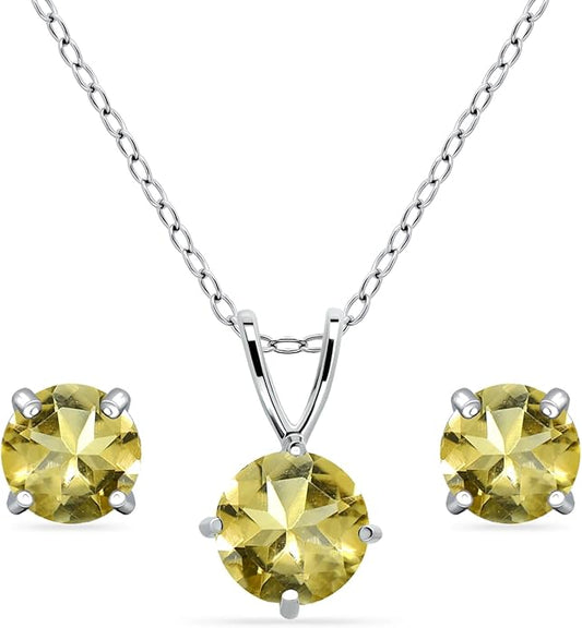 Jewelry Sets for Women, Necklace and Earring Sets for Women, Birthstone Jewelry, Genuine or Synthetic Gemstone, Round Solitaire, Pendant Necklace, Stud Earrings, Sterling Silver Jewelry or Gold Flash
