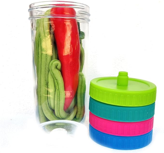 4 Pcs Fermentation Lids - waterless Airlock Fermenting for 86mm Wide Mouth Mason Jar（Jars Not Included）