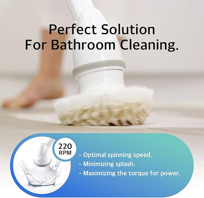 ABKO Electric Spin Scrubber Cordless Lightweight Cleaning Replaceable Brush Head Adjustable Extension Rod for Tile Bathtub Floor Bathroom Kitchen BC01