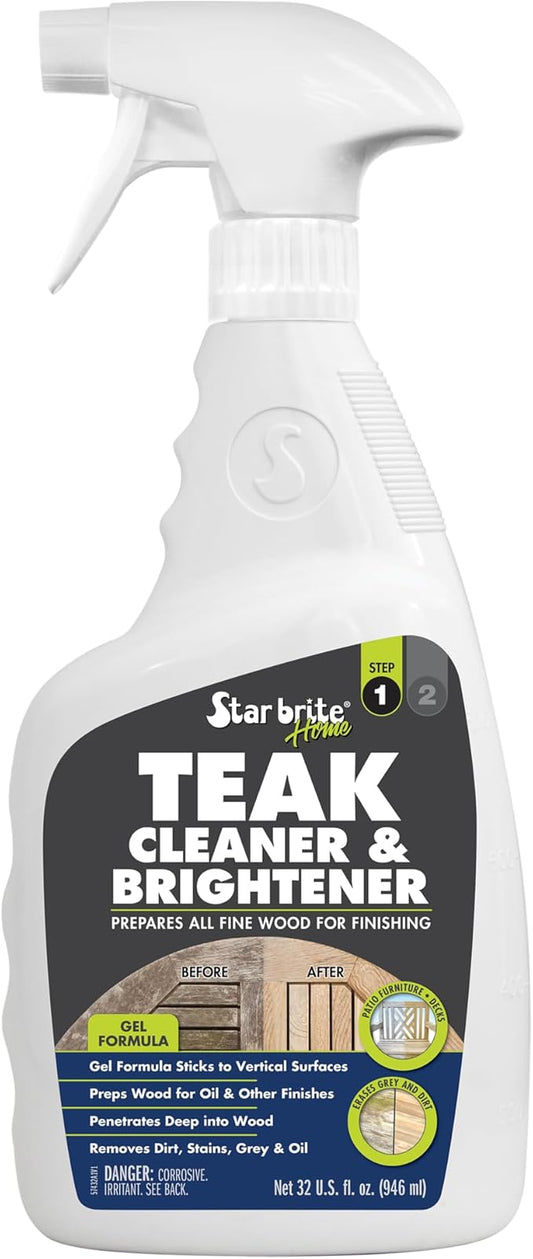 STAR BRITE Teak Cleaner & Brightener Gel Spray - 32 OZ - Vertical Surface Stick Formula - Prepares Wood for Oil & Finishes