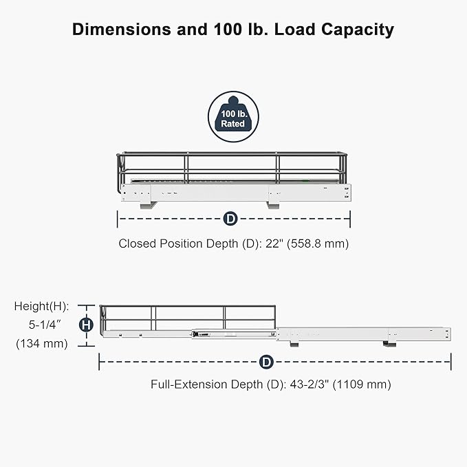 Pull Out Shelves - 11" W x 22" D Soft Close Pull Out Cabinet Organizer 1 Tier - Sliding Shelves with Shelf Liner - Heavy Duty Steel Wire Drawers for Kitchen Cabinets, Pantry, Bathroom
