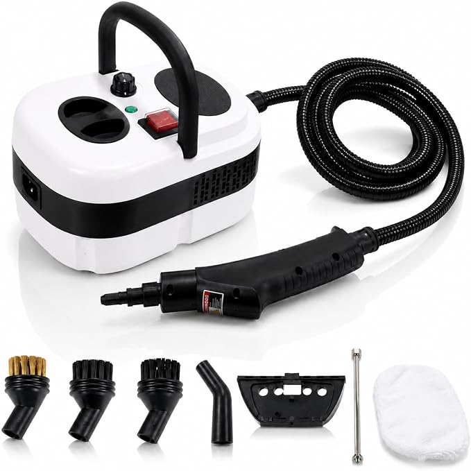 Pressurized Handheld Steam Cleaner, 221°F High-Temp Steamer for Deep Cleaning, Chemical-Free for Pets & Kids, 10-Piece Accessory Kit for Car, Couch, Grout, Tile & Floor