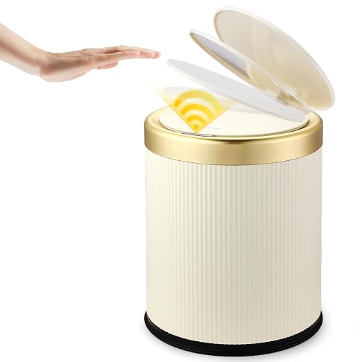 Automatic Motion Sensor Bathroom Trash Can with Lid, 3.7 Gallon Touchless Trash Garbage Bin Large Trash Cans Trashcan, White Smart Plastic Trash Bins for Bathroom, Office, Bedroom, Kitchen