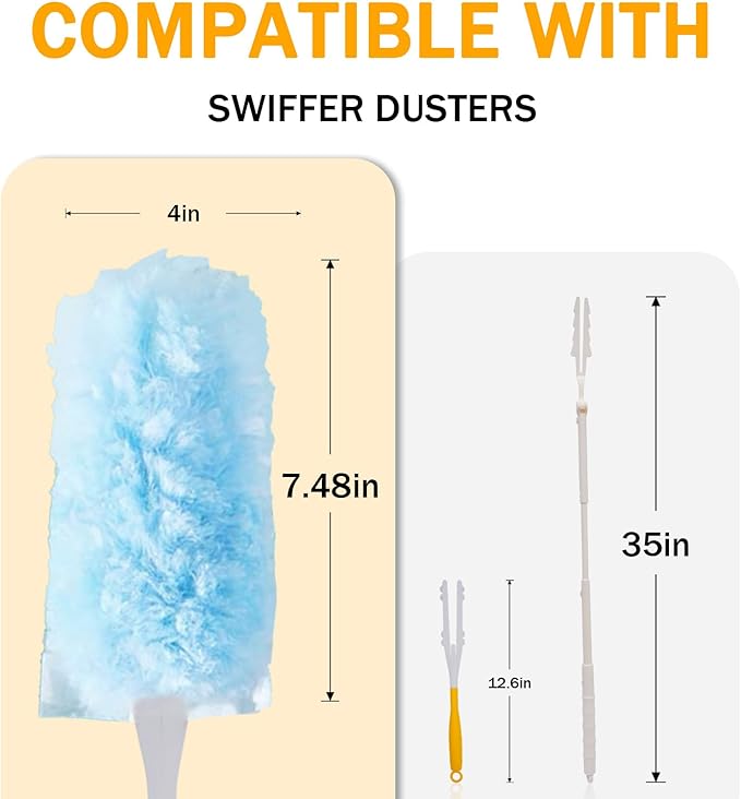 50PCS 360° Duster Refill for Swiffer Duster, Heavy Duty Refills Disposable Microfiber Duster Feather Duster Kit with1 Short Handle and 1 Extenda Handle