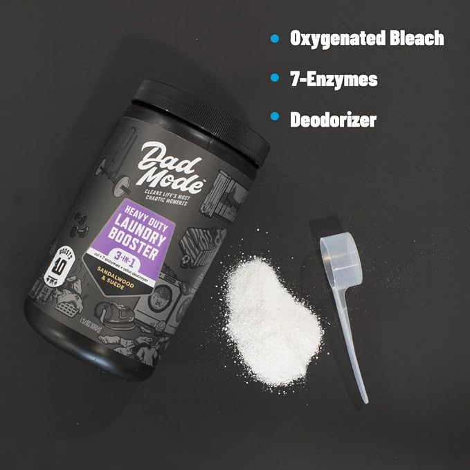 DadMode Heavy Duty Oxygenated Laundry Booster Powder, 7 Enzymes Plus Odor Destroyer, Stain & Odor Remover, Alternative to Harsh Laundry Whiteners, No Fillers, Safe on All Fabrics & Colors, 40 Loads