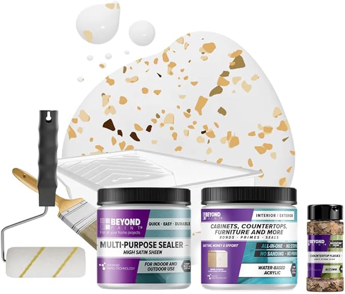 Beyond Paint Countertop Makeover Kit with Paint, Sealer, Flecks and Tools for Countertops, Bright White