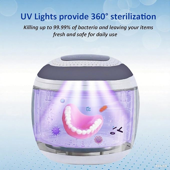 2025 Upgraded Ultrasonic Retainer Cleaner with Dryer Fan, 45kHz UV Ultrasonic Dental Cleaning Pod, Retainer Cleaner Machine for Dentures, Aligners, Mouth, Night Guards & Jewelry (White)