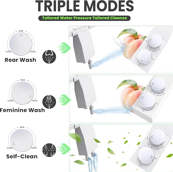 Toilet Bidet With Left/Right Side Reversible Design, Fresh Water, Non-Electric, Toilet Bidet Attachment, Right/Left Hand Side with Dual Nozzle, Self-Clean, Includes Extended Screws (Chrome)