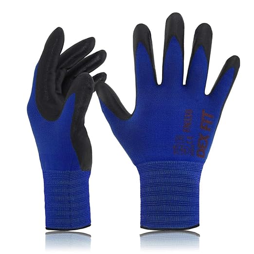 DEX FIT Nitrile Work Gloves FN330, 3D-Comfort Stretchy Fit, Firm Grip, Thin & Lightweight, Touch-Screen Compatible, Durable, Breathable & Cool, Machine Washable; Blue XL (10) 3 Pairs