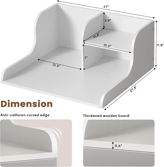 DTK Washer Dryer Countertop with Shelf,27.5" D x 27" W x 11.8" H Wood Countertop for Washer and Dryer,Laundry Countertop with Anti-Slip Strips and Edge Rails,Dryer Countertop for Laundry Room(White)