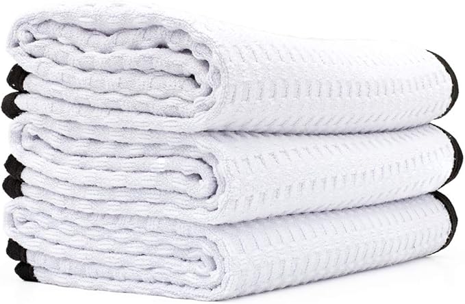 The Rag Company Dry Me A River, Professional Korean 70/30 Blend Microfiber Waffle-Weave Drying & Detailing Towels, Soft Suede Edges, 390 GSM, 16x24 Inches, White, 3-Pack