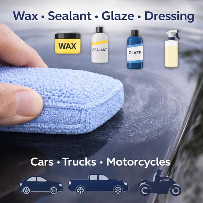 Microfiber Car Wax Applicator Pad, 5" x 3.75" x 1" – Reusable, Scratch-Safe Foam & Plush Microfiber, Washable Detailing Pads (96 Pack)