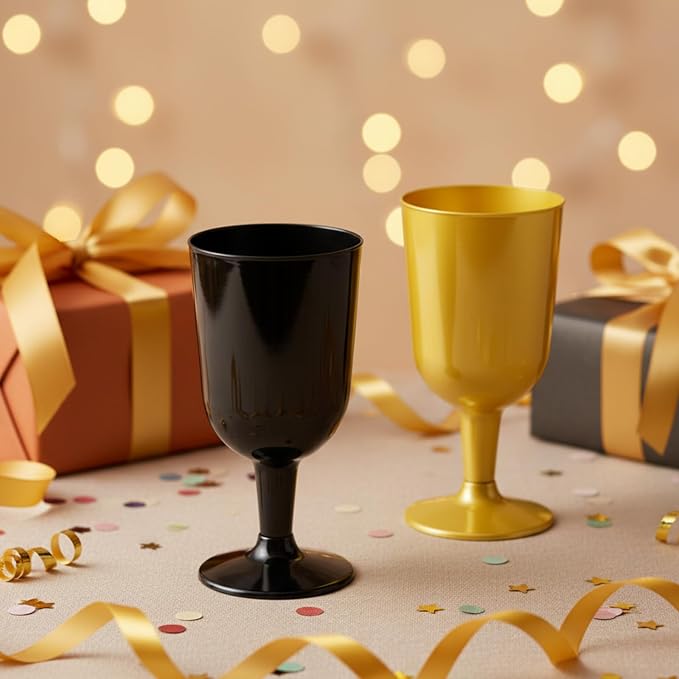 Jingmore 96 Pcs Plastic Wine Glasses 7 oz Plastic Goblets Party Disposable Wine Cups Hard Drinking Glasses with Stem Stackable Goblets Champagne Flutes for Wedding Toasting Birthday Party Supplies