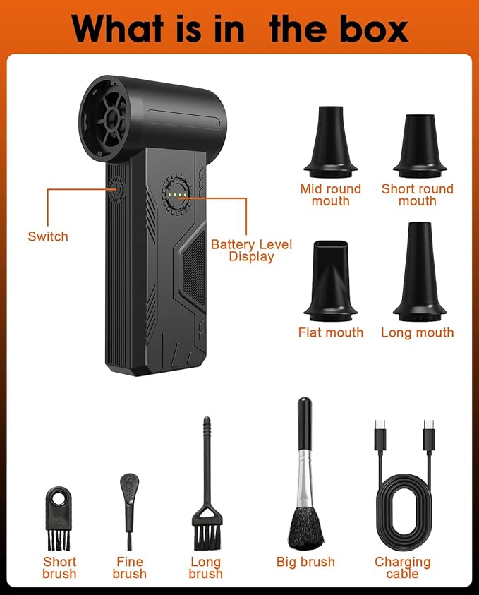 Superpower Compressed Air Duster-110000RPM Cordless Electric Air Duster, 4 Speeds Mini Blower with 15W Fast Charging, Durable Clean Duster for Computer, Keyboard, House, Outdoor and Car