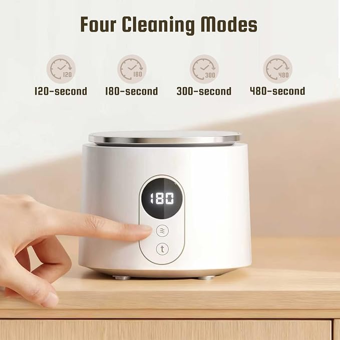 Ultrasonic Retainer Cleaner, 48kHz Dental Cleaning Pod with Digital Timer & 200ML Capacity for Dentures, Aligners, Night Guards,Mouth Guards, Braces, Toothbrush Heads &Jewelry (Purple;)