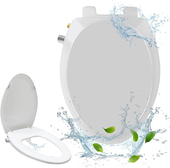Bidet Toilet Seat for Elongated Toilets, Non-Electric, Dual Nozzle, Soft Close, Self-Cleaning, Ambient Water Temperature, Easy Installation, Reduce Toilet Paper Usage
