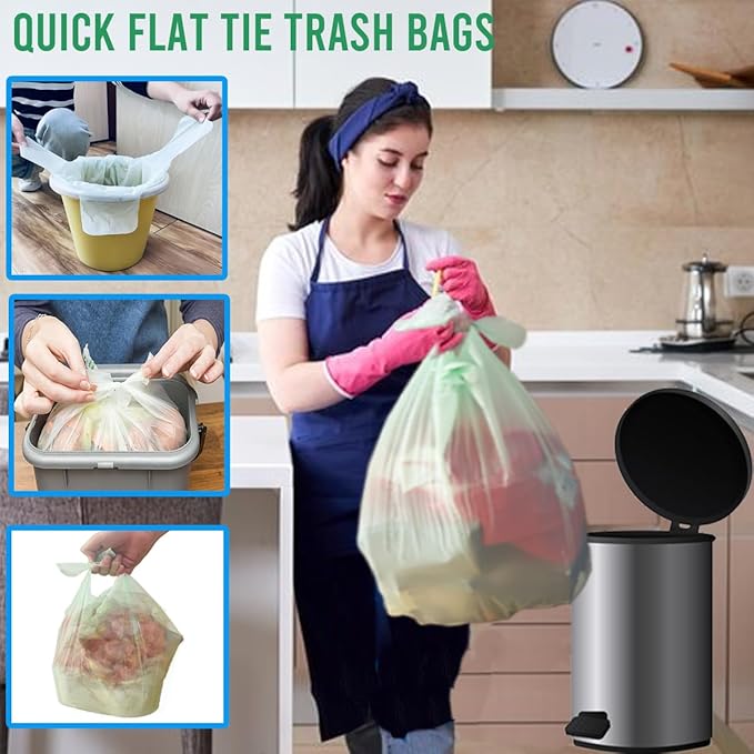 BEIDOU-PAC 4-6 Gallon Flap Tie Compostable Trash Bags, 76 Count, Kitchen Compost Bags, Sturdy Biodegradable Garbage for Food Scrap Waste, ASTM D6400, US BPI Certified