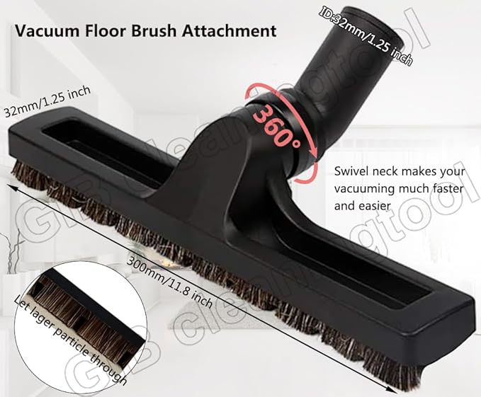 Vacuum Attachments Set with Vacuum Floor Brush, 2 Horse Hair Vacuum Attachment and Universal Vacuum Hose Adapter Fit for Shop Vac Accessories with 1", 1 1/4'', 1 3/8'', 1 1/2'', 1 7/8" Diameter