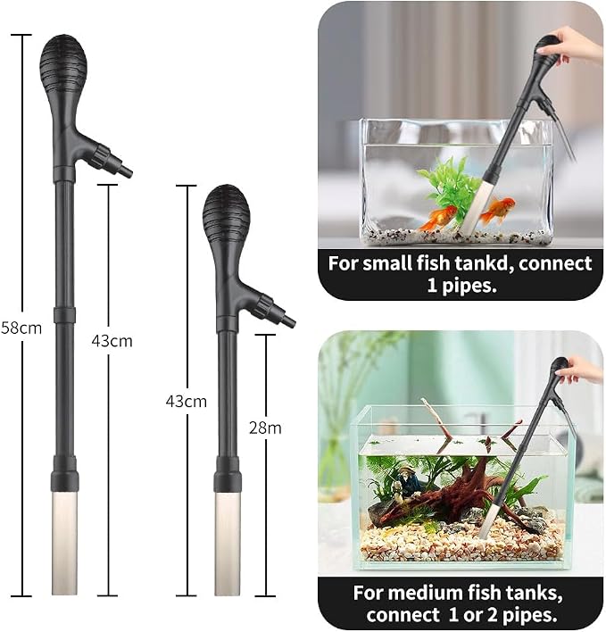 Small Gravel Vacuum for Aquarium, Adjustable Length Manual 80GPH Aquarium Gravel Cleaners, Low Water Level Fish Tank Water Changer with Suction Ball, Use for Fish Tank Cleaning Gravel and Sand