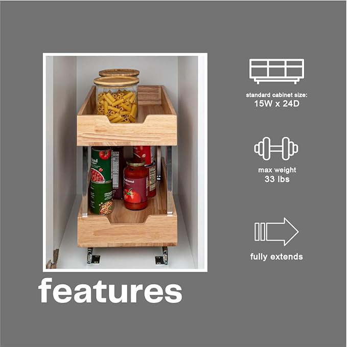 Household Essentials GLIDEZ Wood 2-Tier Sliding Cabinet Organizer: 11.5-inch Wide