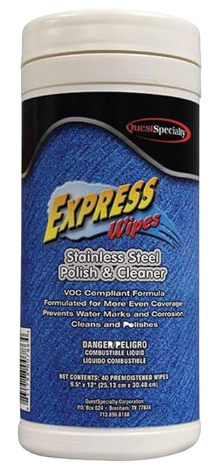 Quest Specialty EXPRESS Wipes Stainless Steel Polish & Cleaner; Case of 6 Tubs (40 wipes per tub); 6 count