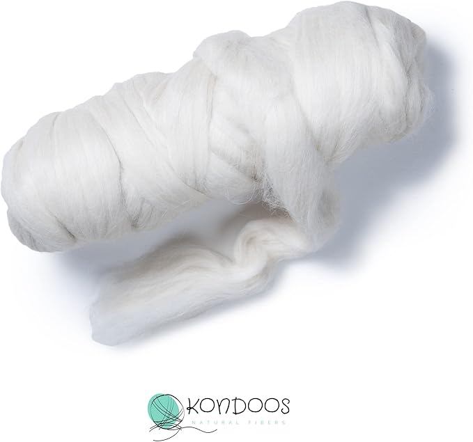 Llama Wool roving (Similar to Alpaca), 1 lb. Best for Needle Felting, handcrafts and Spinning. Silky Natural Colours, un-Dyed. (White LFX, 1lb)