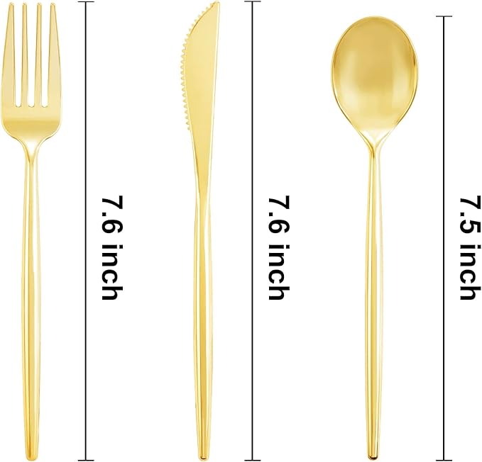 U-QE 180Pcs Gold Plastic Spoons, Disposable Heavy Duty Plastic Spoons, Heavyweight Plastic Spoons, Gold Plastic Silverware Perfect For Parties, Weddings and Other Daily Events