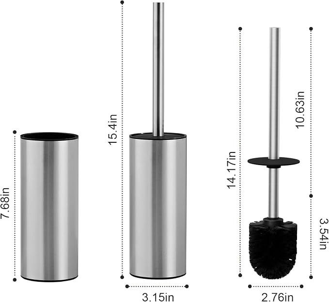 304 Stainless Steel Toilet Brush and Brush Holder Set, Circular Floor Toilet Brush Holder, Long Handle, Bathroom Heavy-Duty Cleaner, High-End Cylinder Wall, 2 Brush Head (Brushed) YIGUANXIN