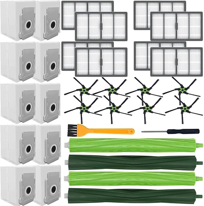 LOTIN Replacement Parts Kit Compatible with Roomba s9(9150),s9+(9550), Series Vacuum Cleaner.Pack of 2 Set of Multi-Surface Rubber Brushes,8 Side Brushes,8 Filters,10 Dust Bags,2 Tools