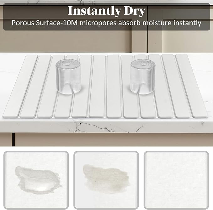 Extra Large Stone Dish Drying Mats for Kitchen Counter, 28"(L)×16"(W), Eco - Friendly Diatomaceous Stone Mats, Non - Slip Collapsible Absorbent Stone Dish Drying Mat for Multi - Purpose