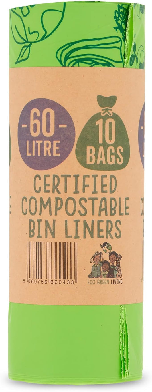 Compostable Bags - 15.9 Gallon (60L) Trash Bags Without the Waste, Certified Compostable & Eco Friendly, No Plastic Bags for Large Kitchen Trash