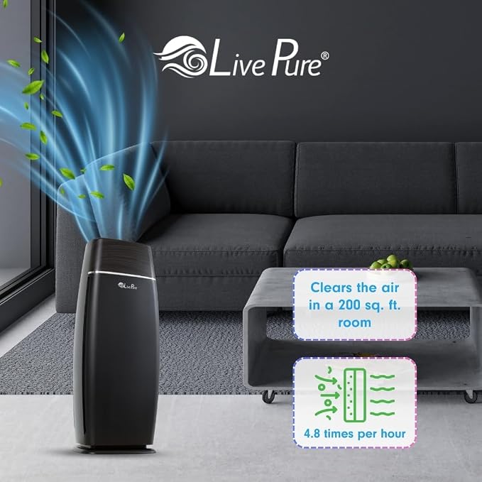 LivePure LP260TH-G Sierra Series True HEPA Digital Tall Tower Air Purifier for Home Captures Allergens, Smoke, Pollen, Mold, Dust Mites, Pet Hair, Energy Star Certified, Graphite