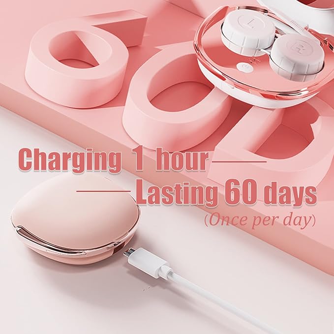 Pink Ultrasonic Contact Lens Cleaner - Portable Machine with USB Charger, Solution Soak Case Kit for Soft, Colored, Hard, RGP, and OK Lenses
