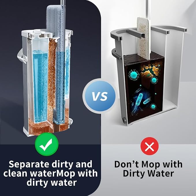 Separates Dirty Water Mop and Bucket Set for Home with 4 Extra Refills, Stainless Steel Mop and Bucket with Wringer Sliver