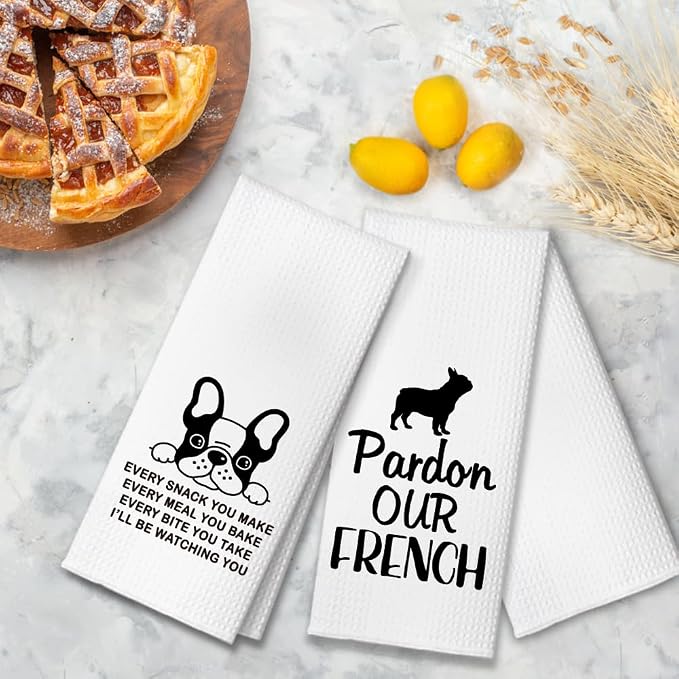 I'll be Watching You Kitchen Towels 2 Pack, Bulldog Lover Kitchen Decor, Dog Owner Gifts, Christmas Birthday Gifts for Mom Hostess Bulldog Lover Friend, Funny Dish Towels with Sayings